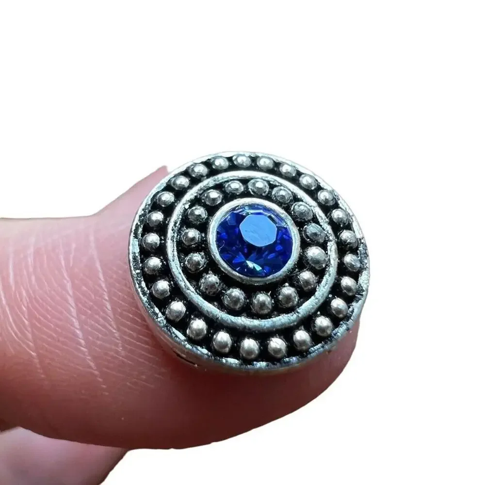 Jewelry Making Lot Pewter and Crystal Round Spacers Silver and Sapphire Blue